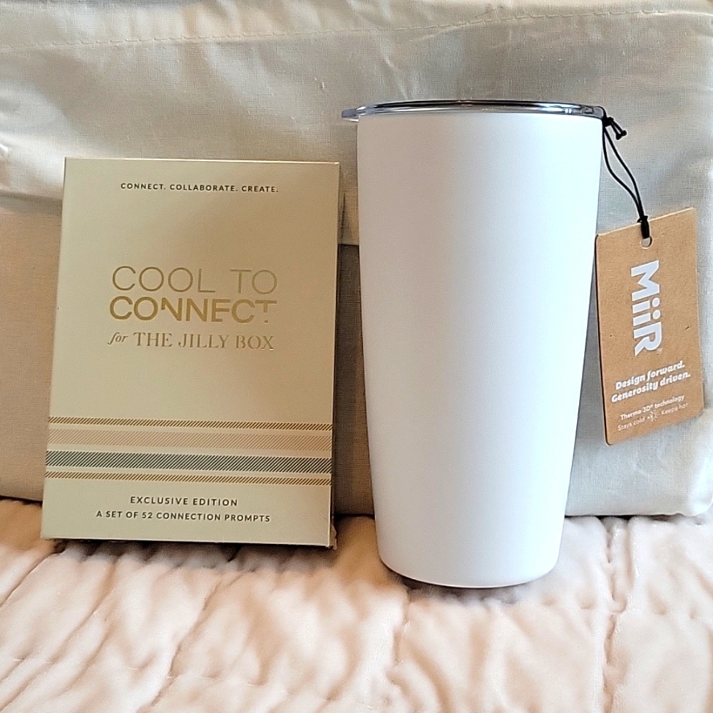 Jilly Box Items; Miir White Tumbler & Cool to Connect Cards